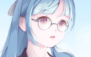 Preview wallpaper girl, glasses, anime, art, blue