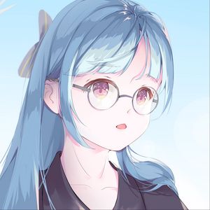 Preview wallpaper girl, glasses, anime, art, blue