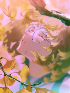 Preview wallpaper girl, glasses, autumn, anime