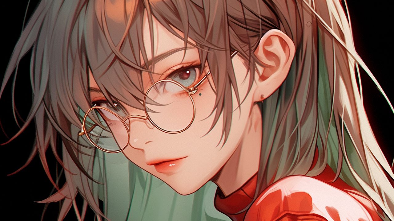 Wallpaper girl, glasses, blouse, art, anime