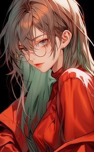 Preview wallpaper girl, glasses, blouse, art, anime