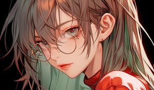 Preview wallpaper girl, glasses, blouse, art, anime