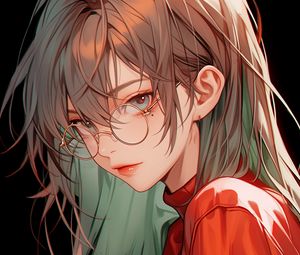 Preview wallpaper girl, glasses, blouse, art, anime