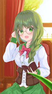 Preview wallpaper girl, glasses, book, anime, art, cartoon