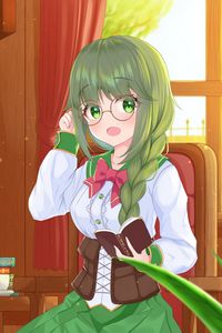 Preview wallpaper girl, glasses, book, anime, art, cartoon