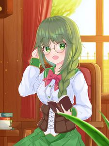 Preview wallpaper girl, glasses, book, anime, art, cartoon