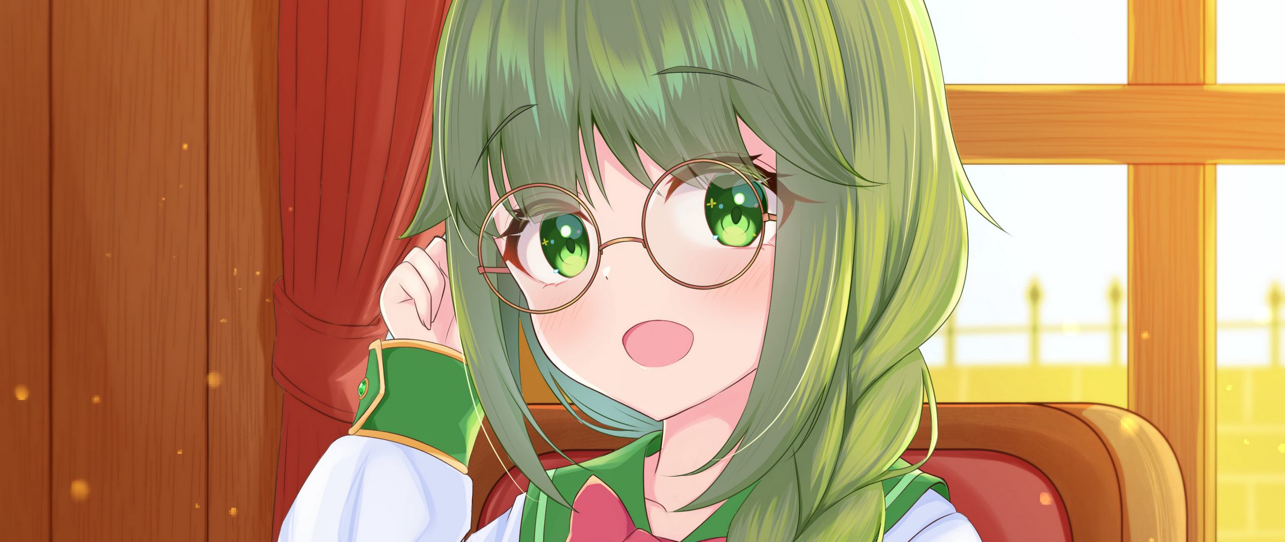 Download wallpaper 2560x1080 girl, glasses, book, anime, art, cartoon