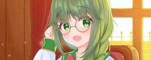 Preview wallpaper girl, glasses, book, anime, art, cartoon