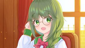 Preview wallpaper girl, glasses, book, anime, art, cartoon