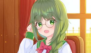 Preview wallpaper girl, glasses, book, anime, art, cartoon