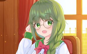 Preview wallpaper girl, glasses, book, anime, art, cartoon