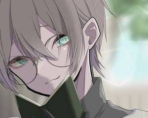 Preview wallpaper girl, glasses, book, reading, anime