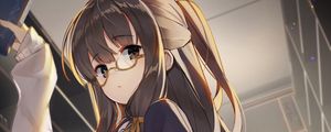 Preview wallpaper girl, glasses, book, library, anime