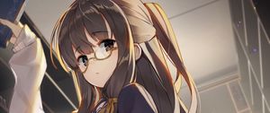 Preview wallpaper girl, glasses, book, library, anime