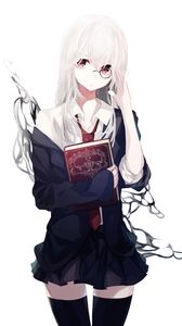 Preview wallpaper girl, glasses, book, anime