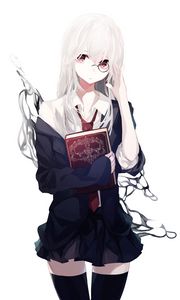 Preview wallpaper girl, glasses, book, anime