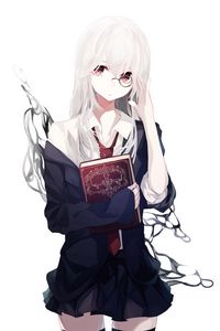 Preview wallpaper girl, glasses, book, anime