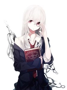 Preview wallpaper girl, glasses, book, anime