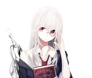 Preview wallpaper girl, glasses, book, anime