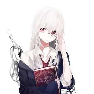 Preview wallpaper girl, glasses, book, anime