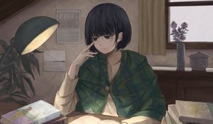 Preview wallpaper girl, glasses, books, reading, anime, art