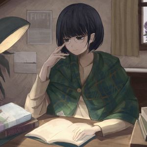 Preview wallpaper girl, glasses, books, reading, anime, art