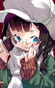 Preview wallpaper girl, glasses, cap, anime