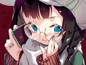 Preview wallpaper girl, glasses, cap, anime