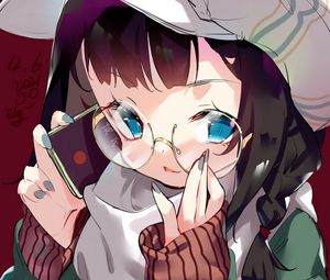 Preview wallpaper girl, glasses, cap, anime