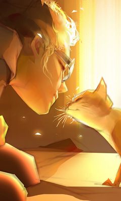 240x400 Wallpaper girl, glasses, cat, tenderness, art