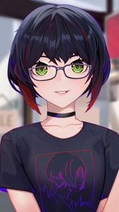 Preview wallpaper girl, glasses, choker, anime, art