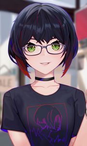 Preview wallpaper girl, glasses, choker, anime, art