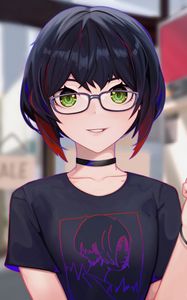 Preview wallpaper girl, glasses, choker, anime, art