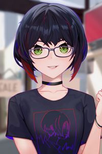 Preview wallpaper girl, glasses, choker, anime, art