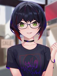 Preview wallpaper girl, glasses, choker, anime, art