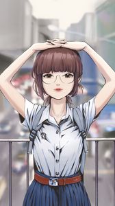 Preview wallpaper girl, glasses, city, street, anime, art