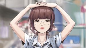 Preview wallpaper girl, glasses, city, street, anime, art