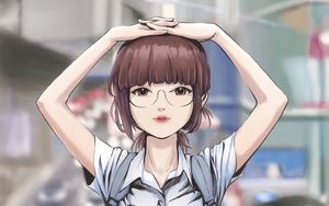 Preview wallpaper girl, glasses, city, street, anime, art