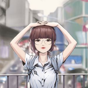 Preview wallpaper girl, glasses, city, street, anime, art