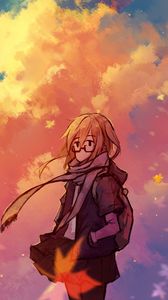 Preview wallpaper girl, glasses, clouds, anime, art