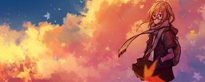 Preview wallpaper girl, glasses, clouds, anime, art