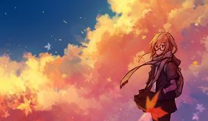 Preview wallpaper girl, glasses, clouds, anime, art