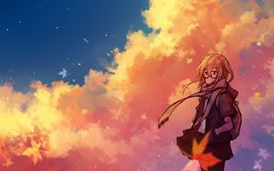 Preview wallpaper girl, glasses, clouds, anime, art