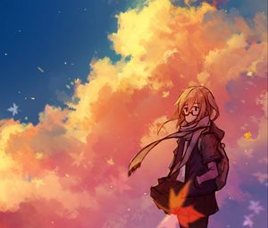 Preview wallpaper girl, glasses, clouds, anime, art