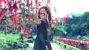 Preview wallpaper girl, glasses, coat, park, walk, anime