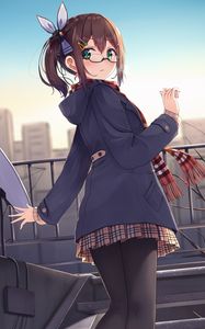 Preview wallpaper girl, glasses, coat, anime