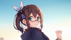 Preview wallpaper girl, glasses, coat, anime