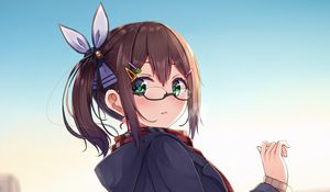 Preview wallpaper girl, glasses, coat, anime