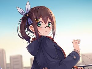 Preview wallpaper girl, glasses, coat, anime