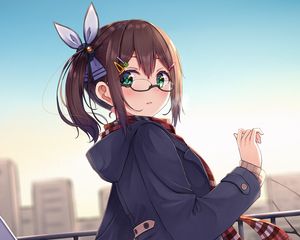 Preview wallpaper girl, glasses, coat, anime